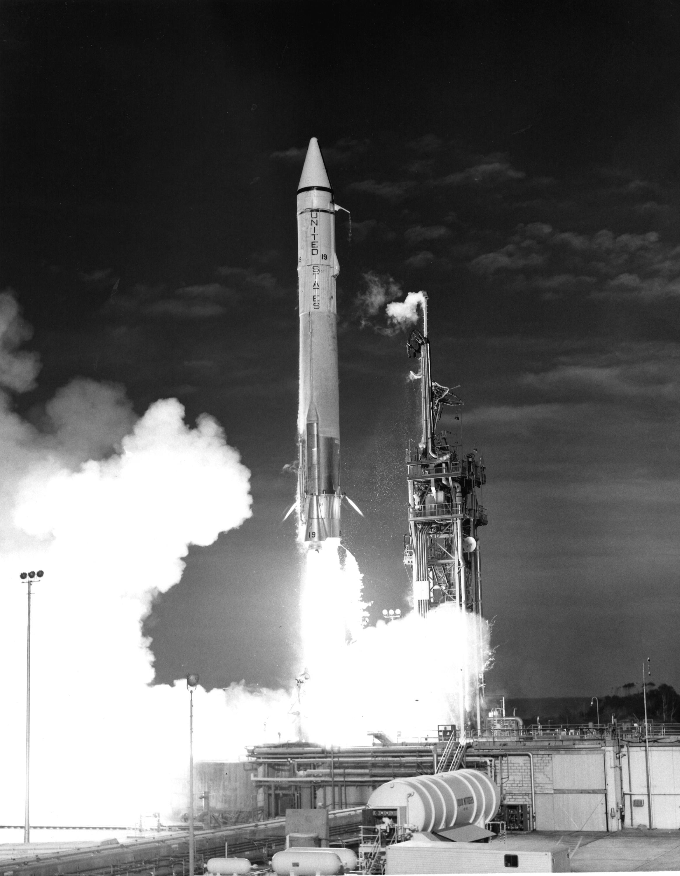 Black and White Photograph of a rocket