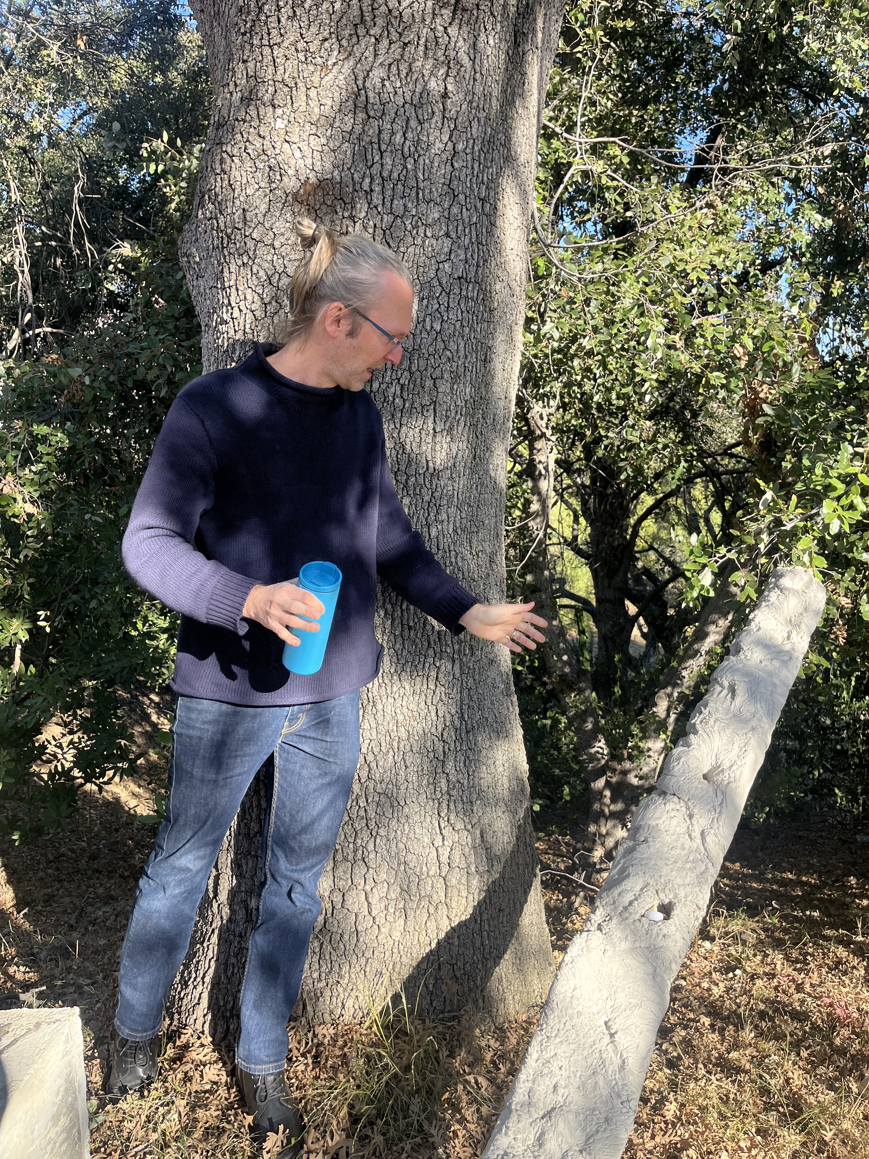 Roman Jaster, surprised but satisfied as the tree falls.